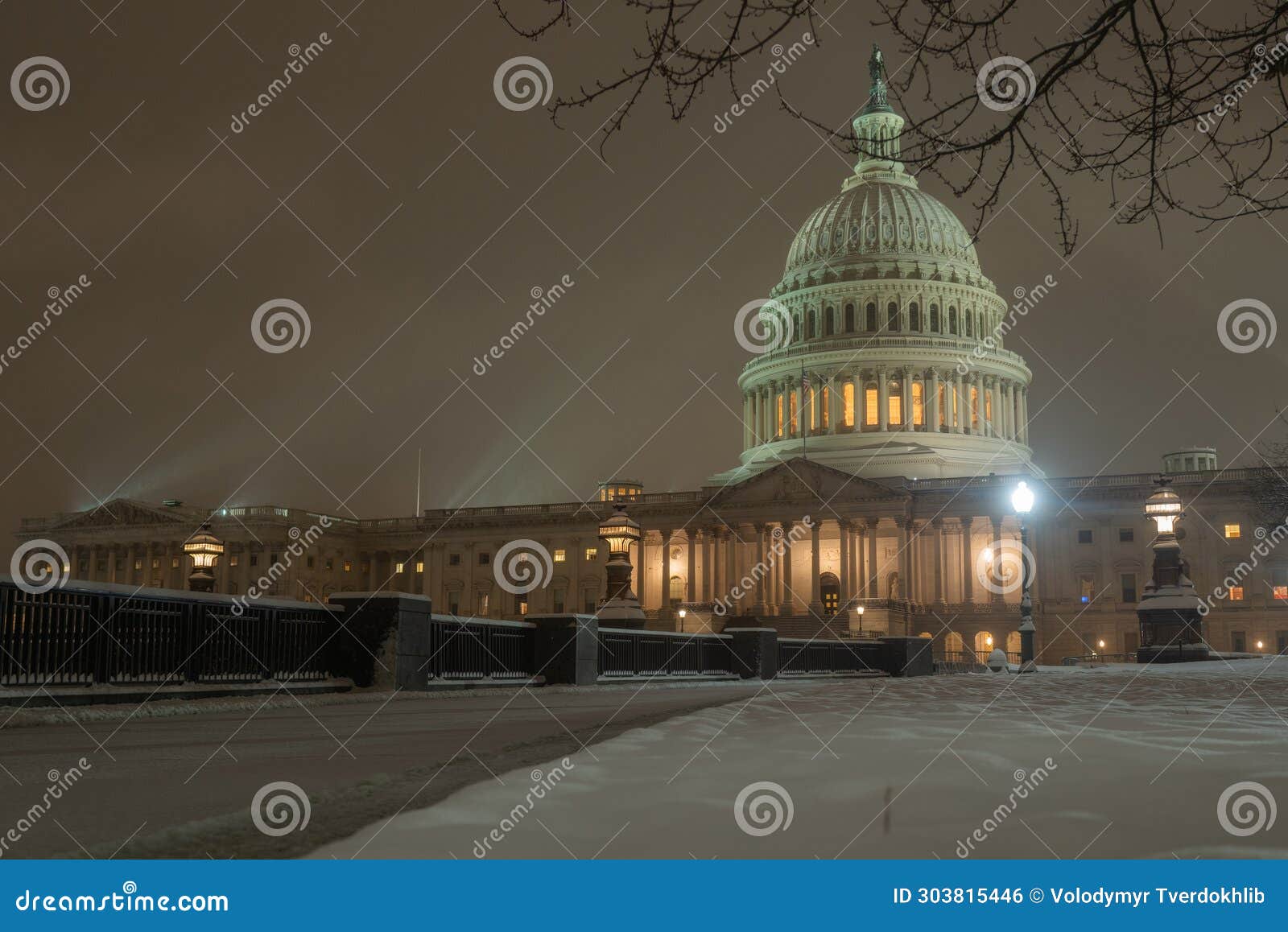 capitol building in snow. winter capitol hill, washington dc. capitols dome in winter night snow. after the snow