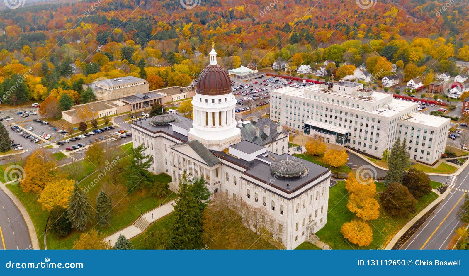 capitol building state house augusta maine autumn season aerial