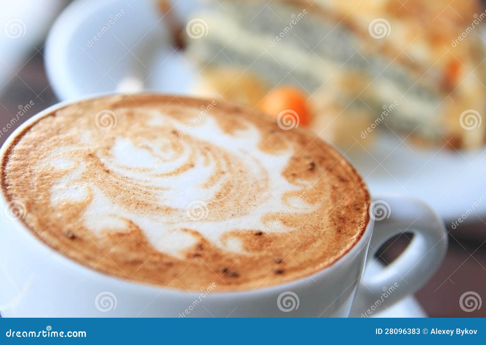 Cappuccino and Poppy Seed Cake on Cafe Table. Stock Image Image of