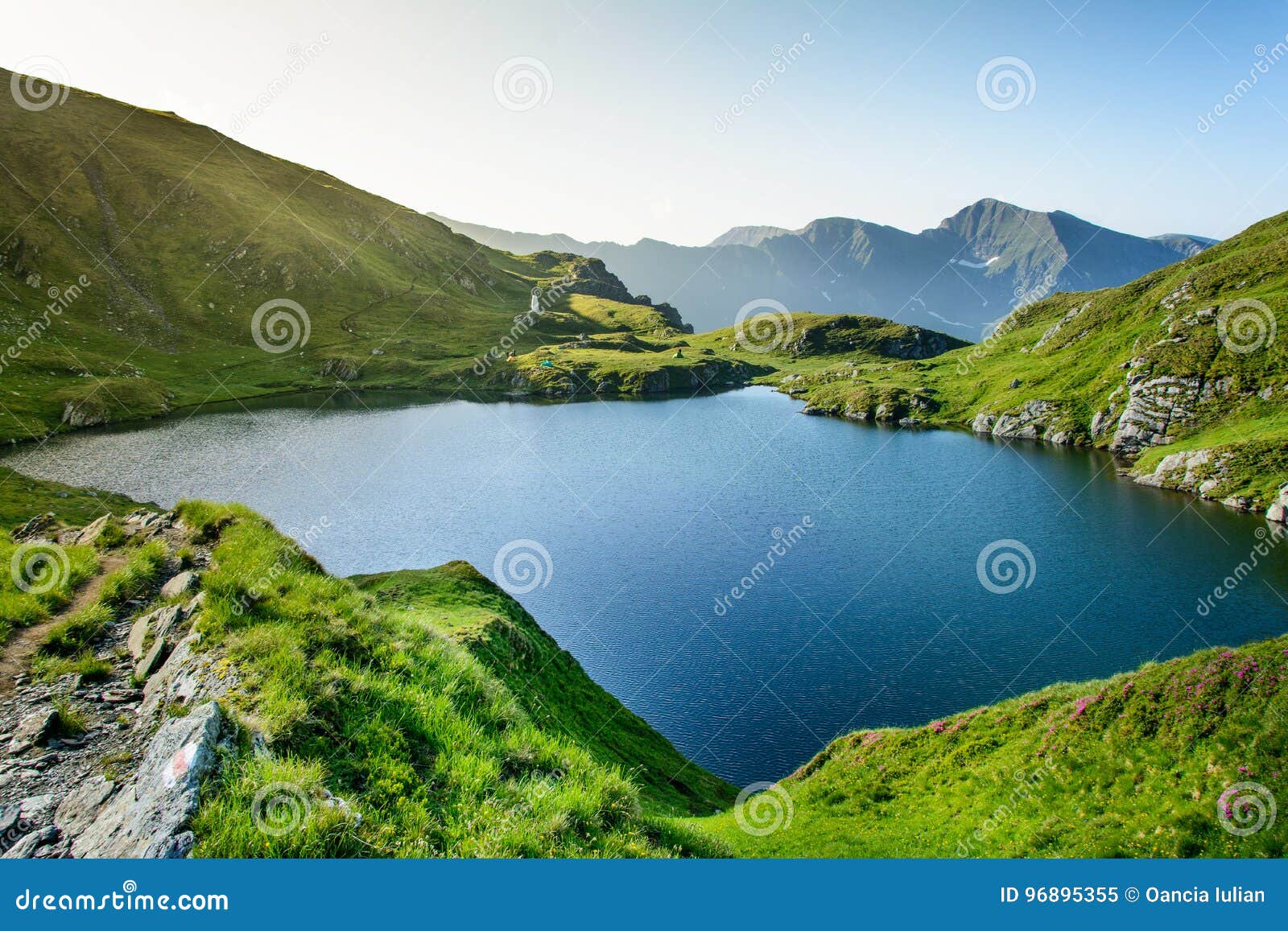 capra lake from fagaras mountains, near balea lake and transfagarasan