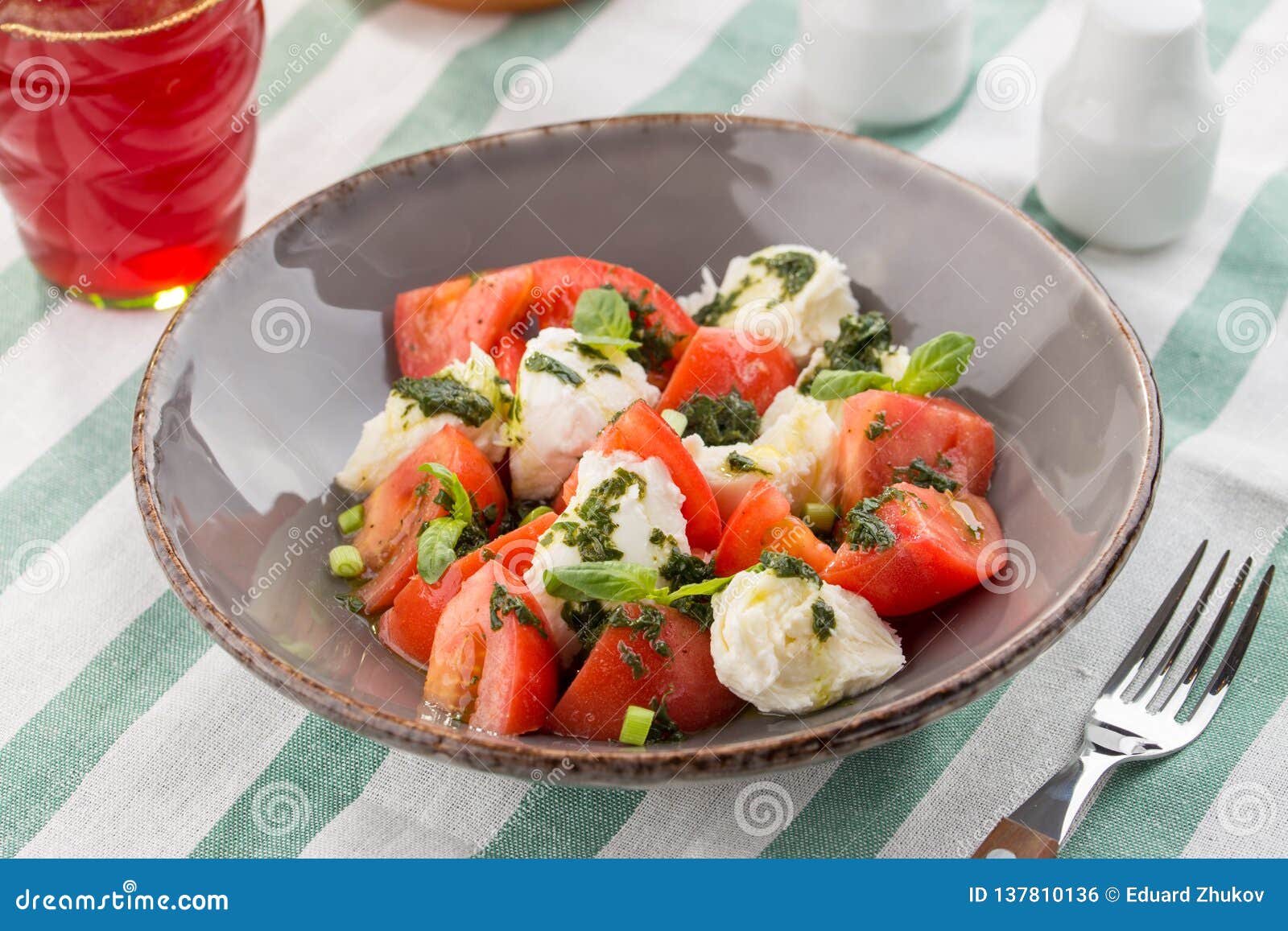Caprese Salad with Mozzarella, Tomato, Basil and Balsamic Vinegar