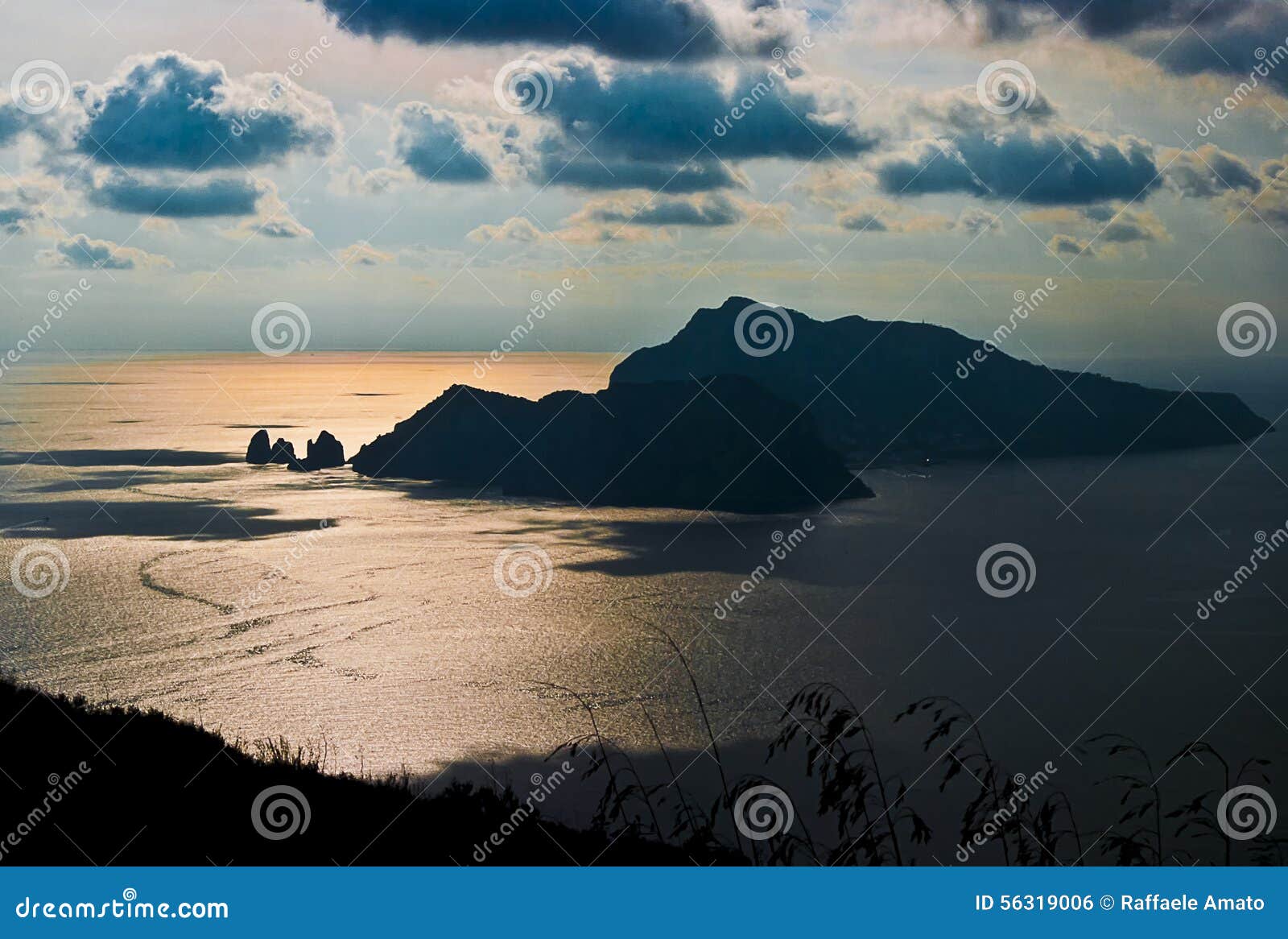 capri island view from sorrento sunset
