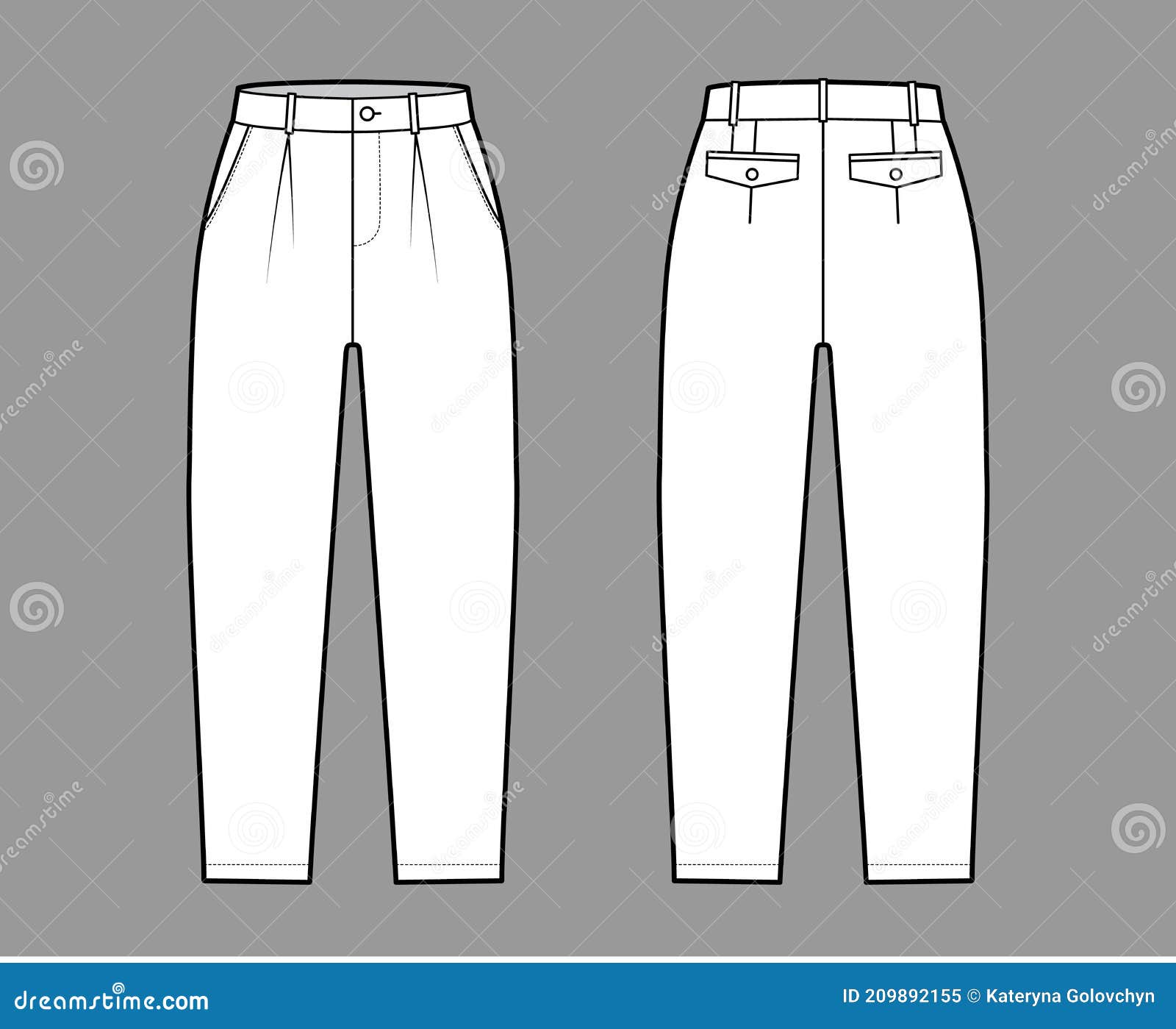 Capri Pants Technical Fashion Illustration with Belt Loops, Mid-calf ...