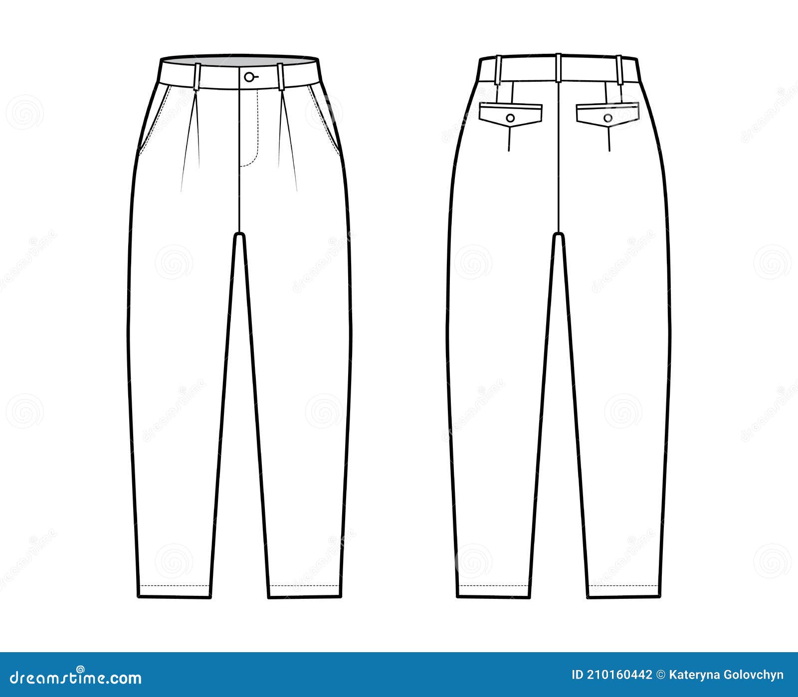 Capri Pants Technical Fashion Illustration with Belt Loops, Mid-calf ...