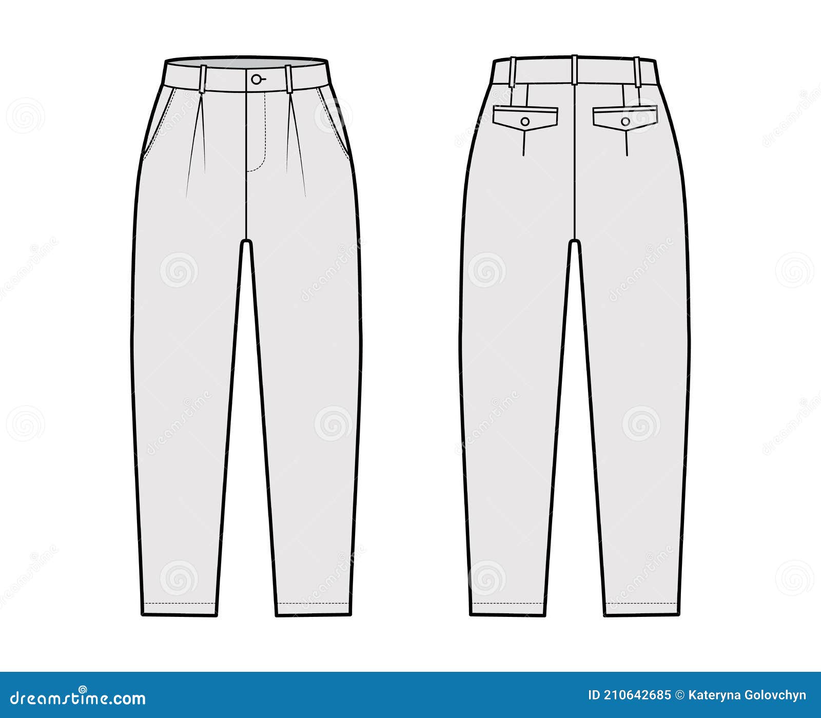 Capri Pants Technical Fashion Illustration with Belt Loops, Mid-calf ...