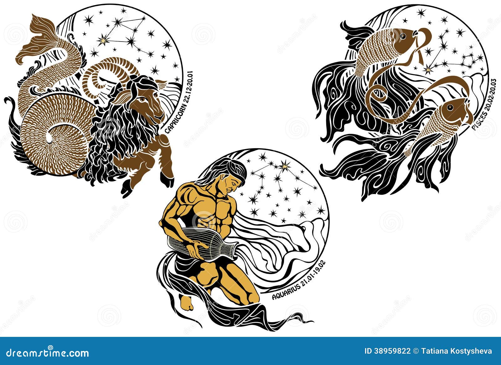 Capricorn,Aquarius,Pisces and the Zodiac Sign Stock Vector - Illustration of mysticism, dates: 38959822 Capricorn,Aquarius,Pisces And The Zodiac Sign Stock Vector - Illustration Of Mysticism, Dates: 38959822