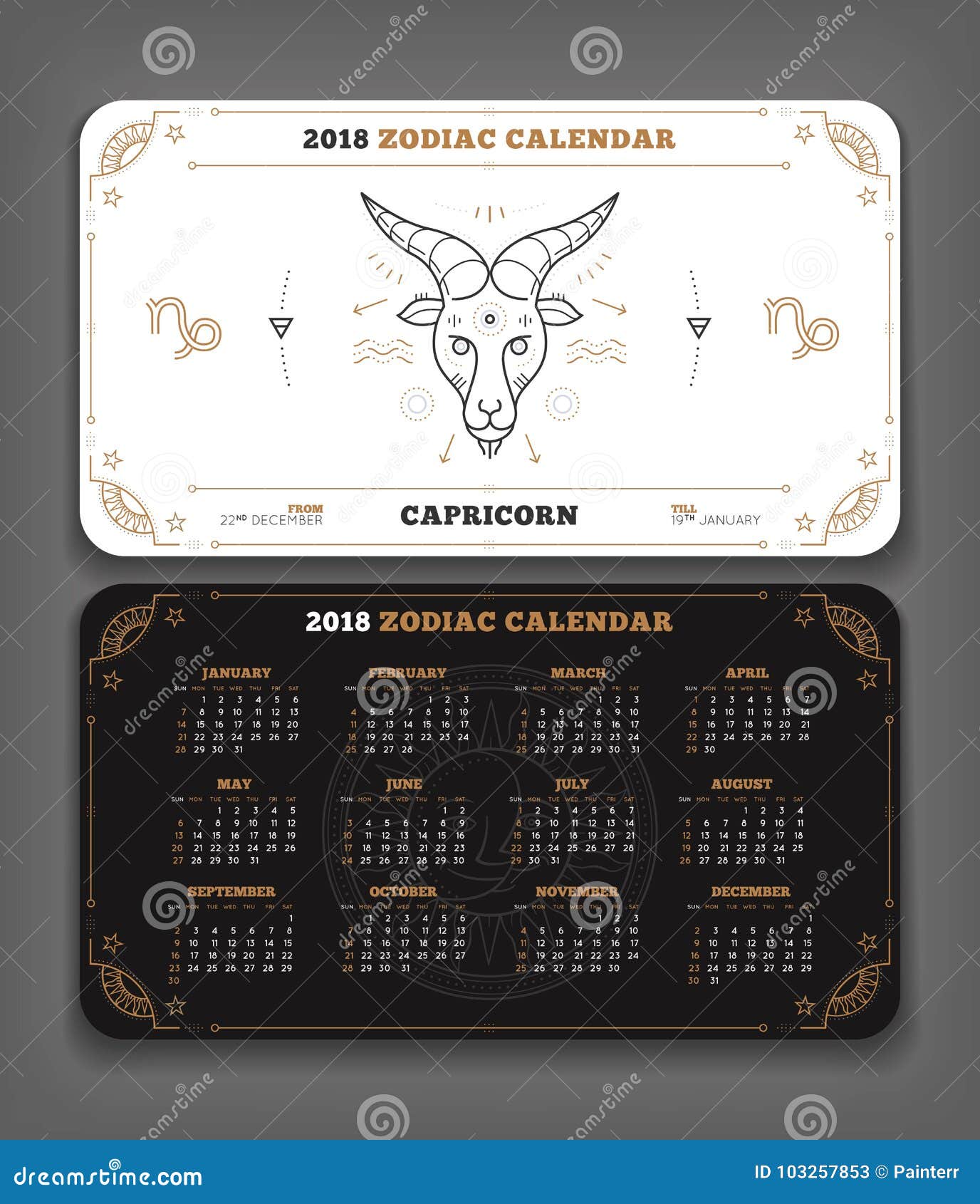 Capricorn 2018 Year Zodiac Calendar Pocket Size Horizontal Layout Stock ...