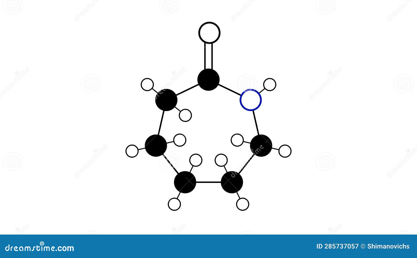caprolactam molecule, structural chemical formula, ball-and-stick model,  image cyclic amide