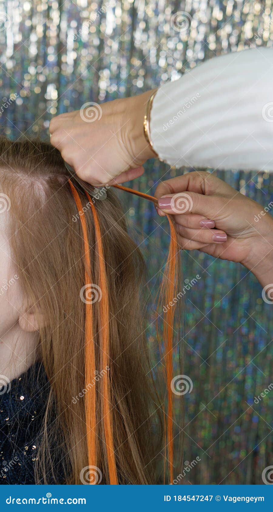 Capsule Hair Extensions. Process of Hair Extensions. Stock Image