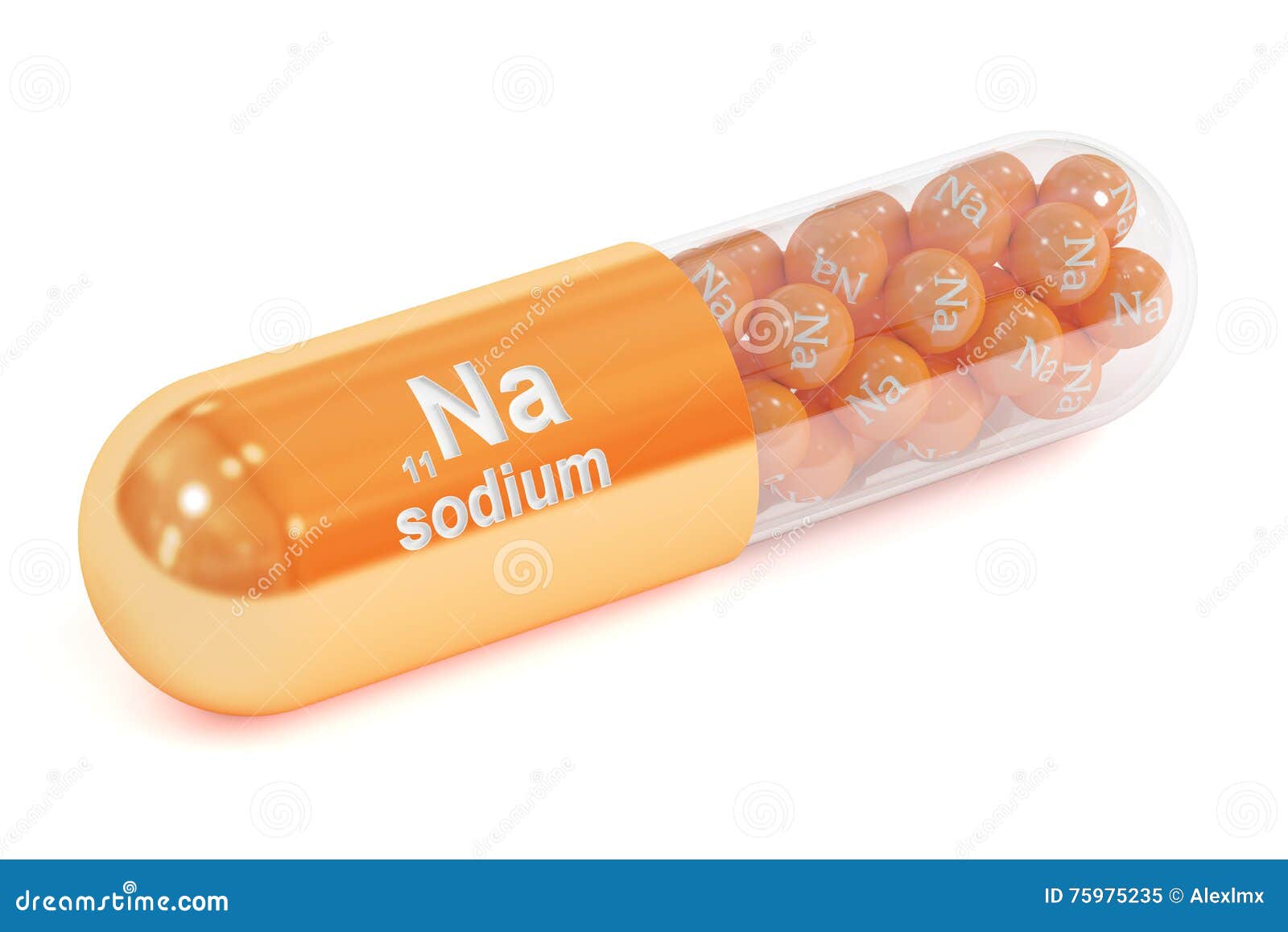 Capsule with Sodium Na Element Dietary Supplement, 3D Rendering Stock