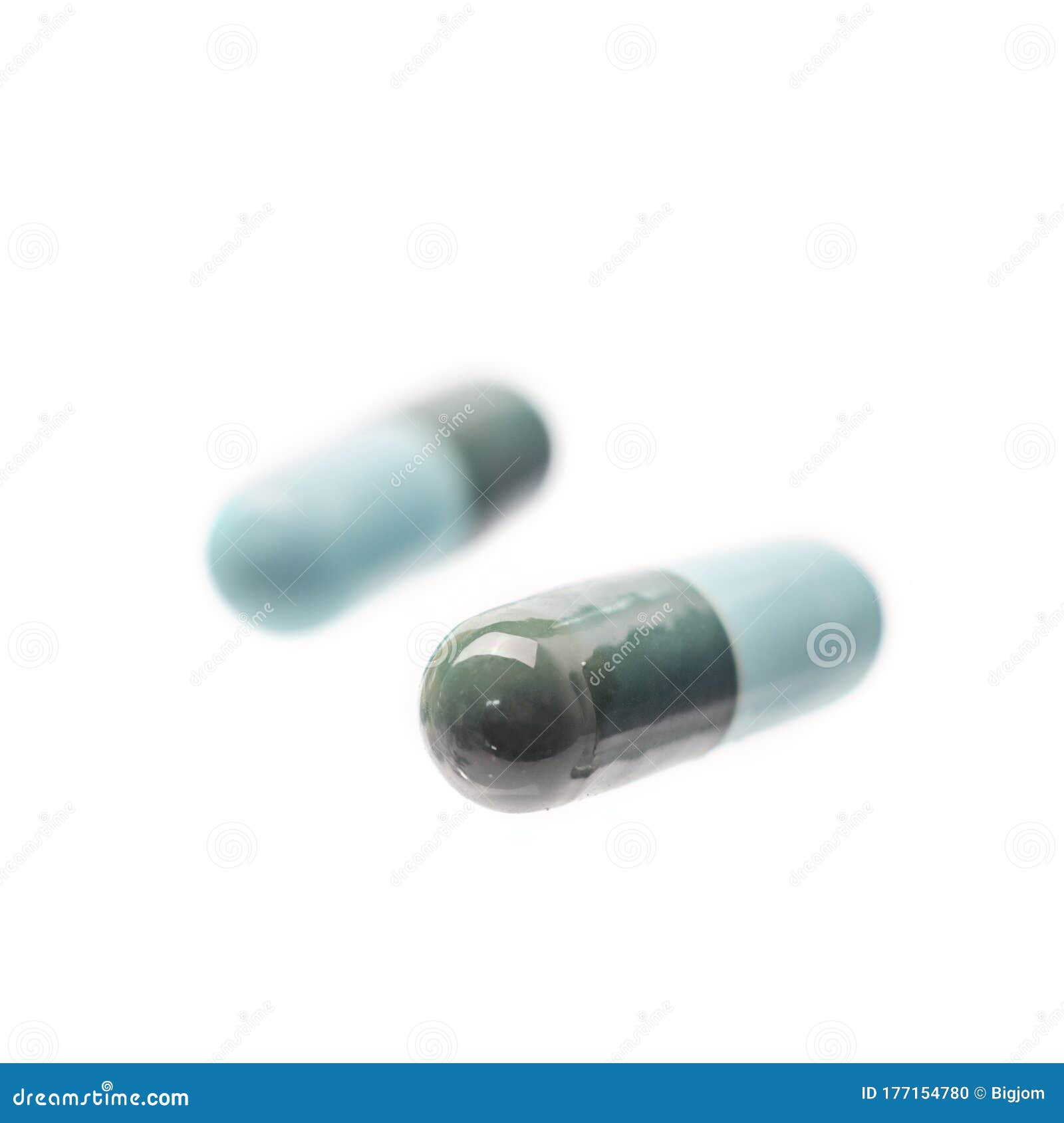capsules of medicine for anti biotic, blue and green capsules