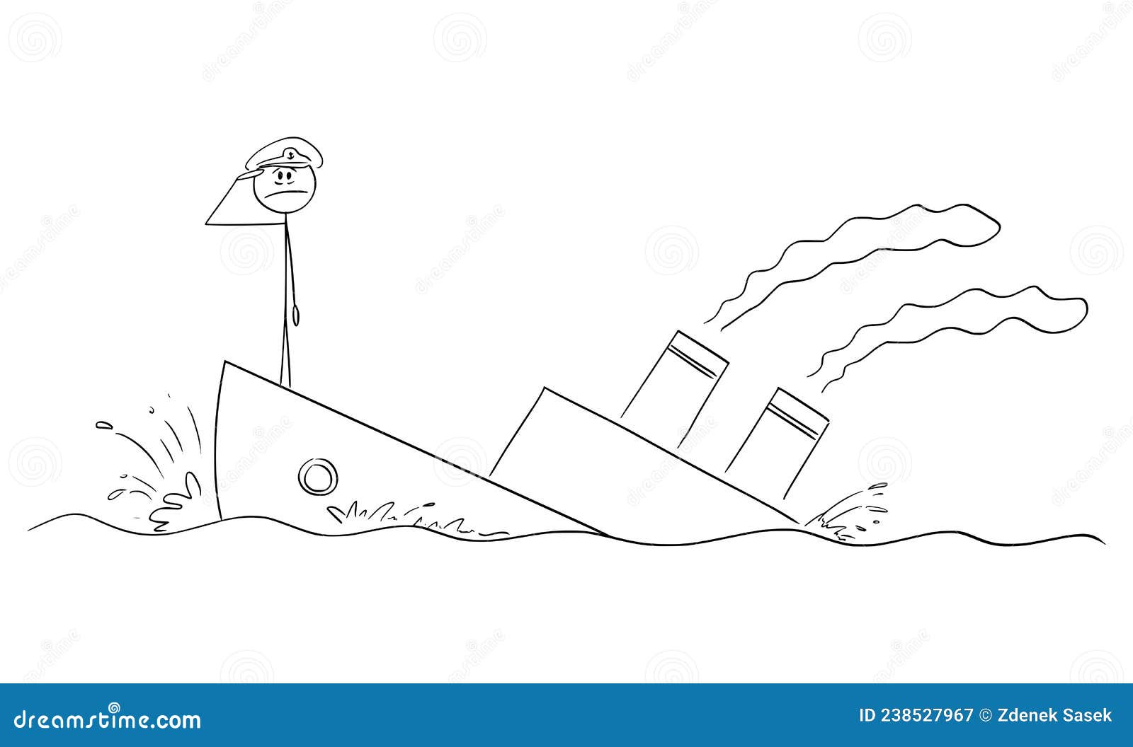 Captain Of The Sinking Ship Or Boat Saluting Vector Cartoon Stick captain-of-the-sinking-ship-or-boat-saluting-vector-cartoon-stick