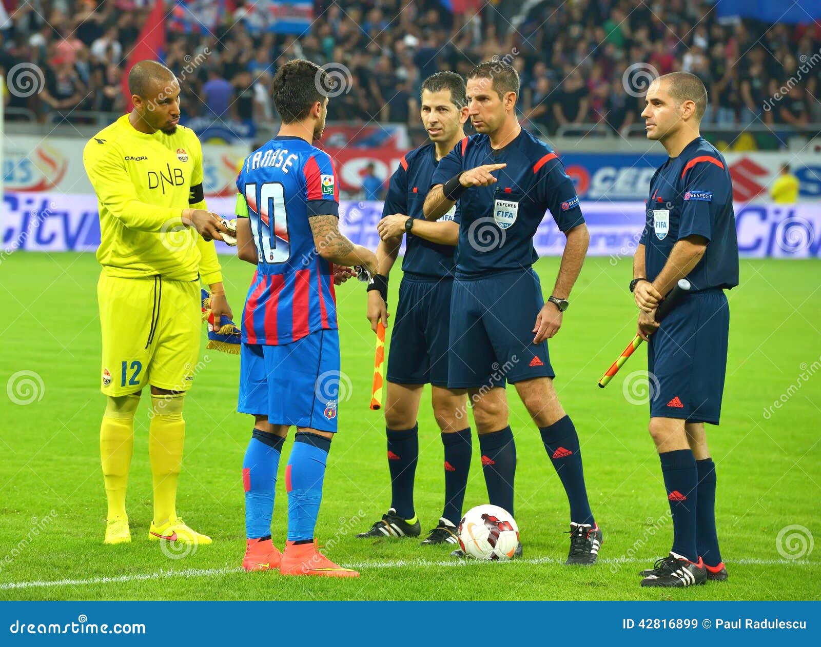 Captains and Referees for the Football Match between Steaua Bucharest Stromsgodset IF Norway, during the UEFA Champions League Editorial Image - Image of field, offense: