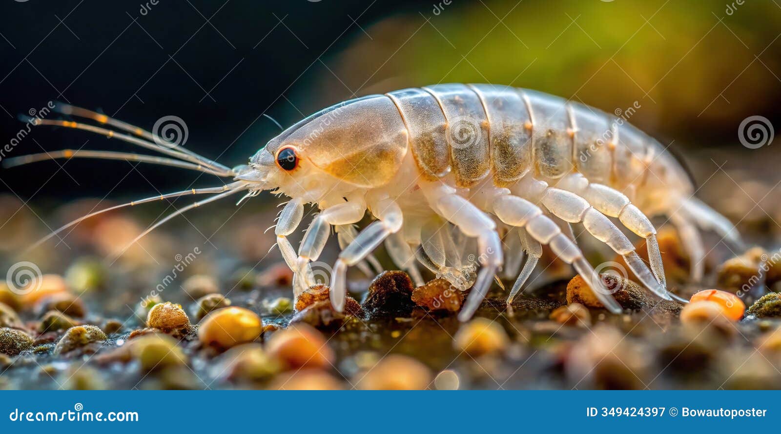 aerial drone capture of a solitary amphipod a tiny crustacean  on a shallow shoreline