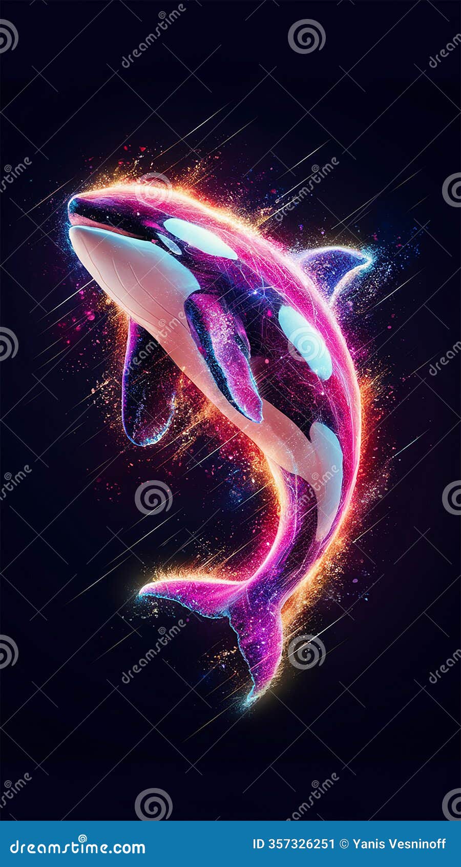 a captivating 3d hologram laser exploded  features an artistic, vibrant, and futuristic depiction of an orca whale