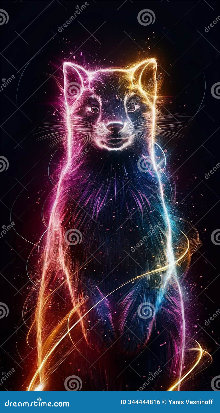 a captivating 3d laser exploded hologram  features a radiant and artistic depiction of a marten