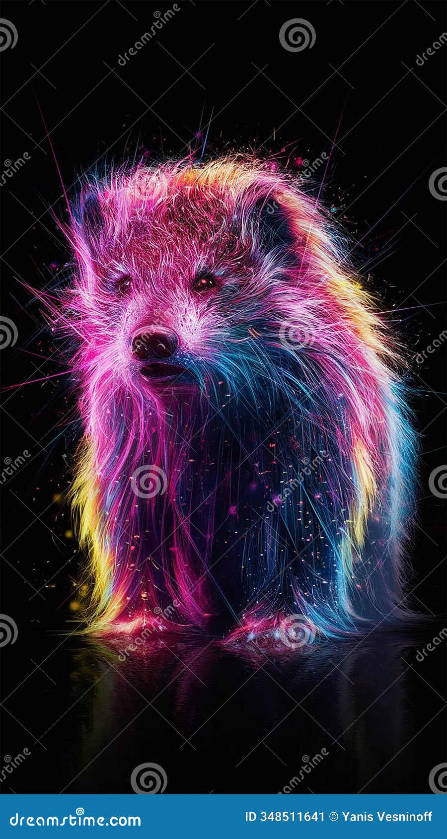 a captivating 3d laser exploded hologram  showcases a mesmerizing, vibrant binturong
