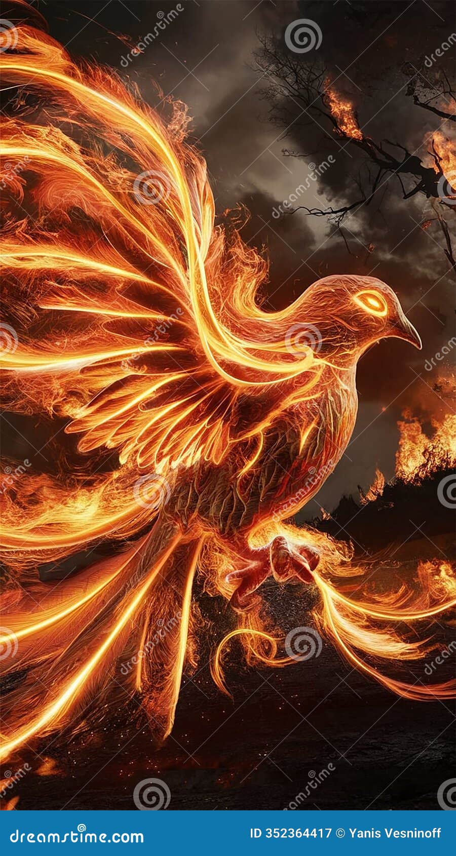 a captivating 3d render of an abstract, fiery dove with a captivating 