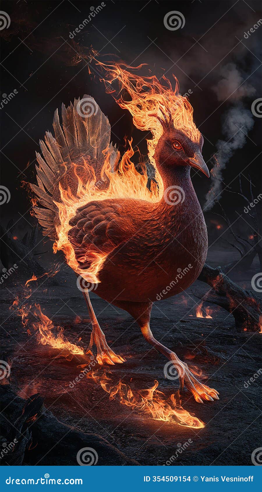 a mythical fire woodcock fire-hybrid creature