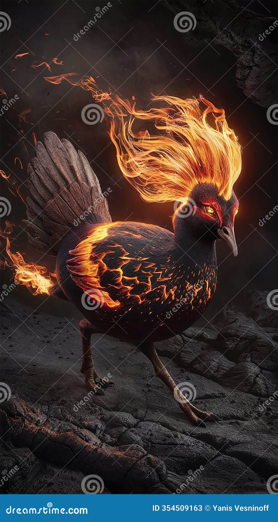 a mythical fire woodcock fire-hybrid creature