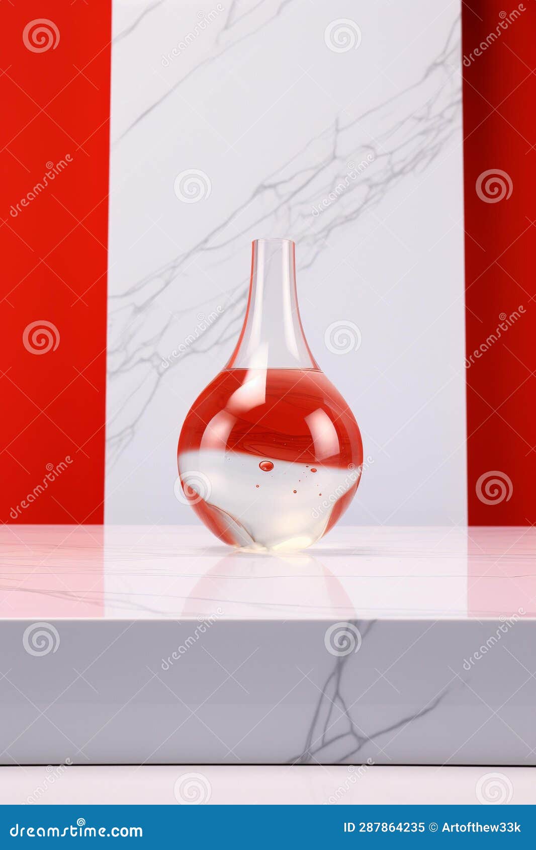 crystal clear jeopardy: suspended red liquid on marble table