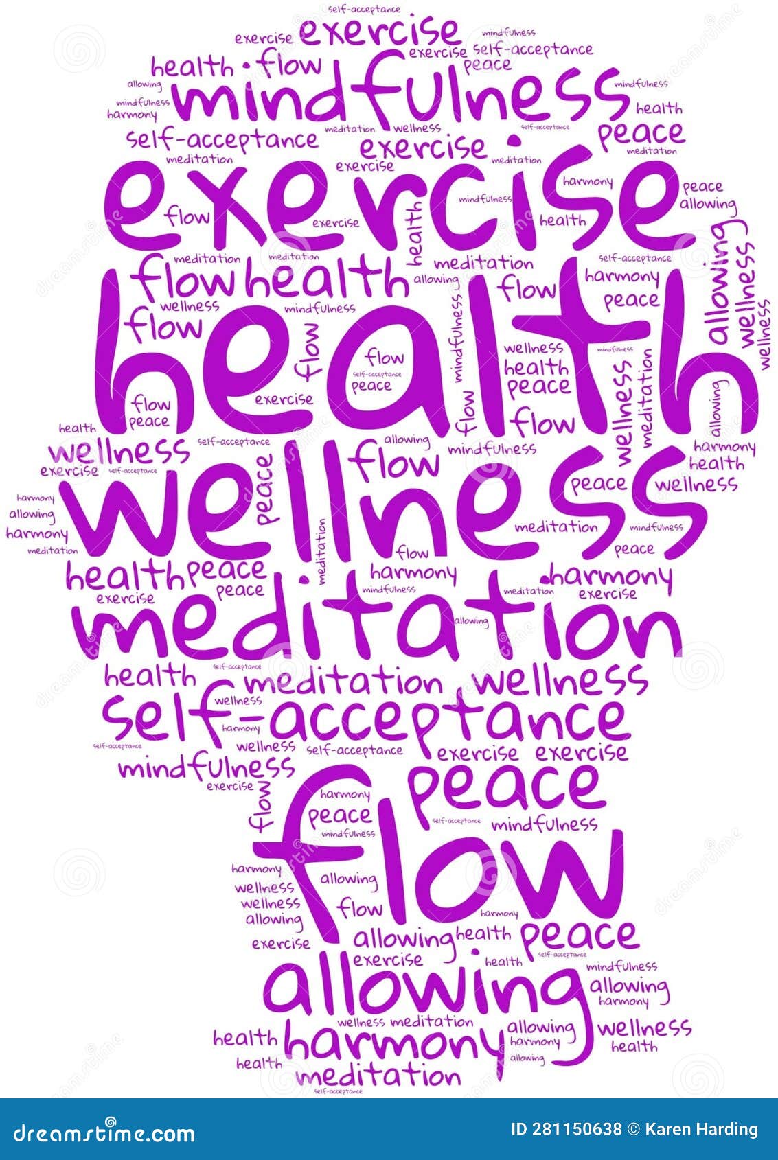 Health and Mindfulness Word Art in the Shape of Human Face Stock