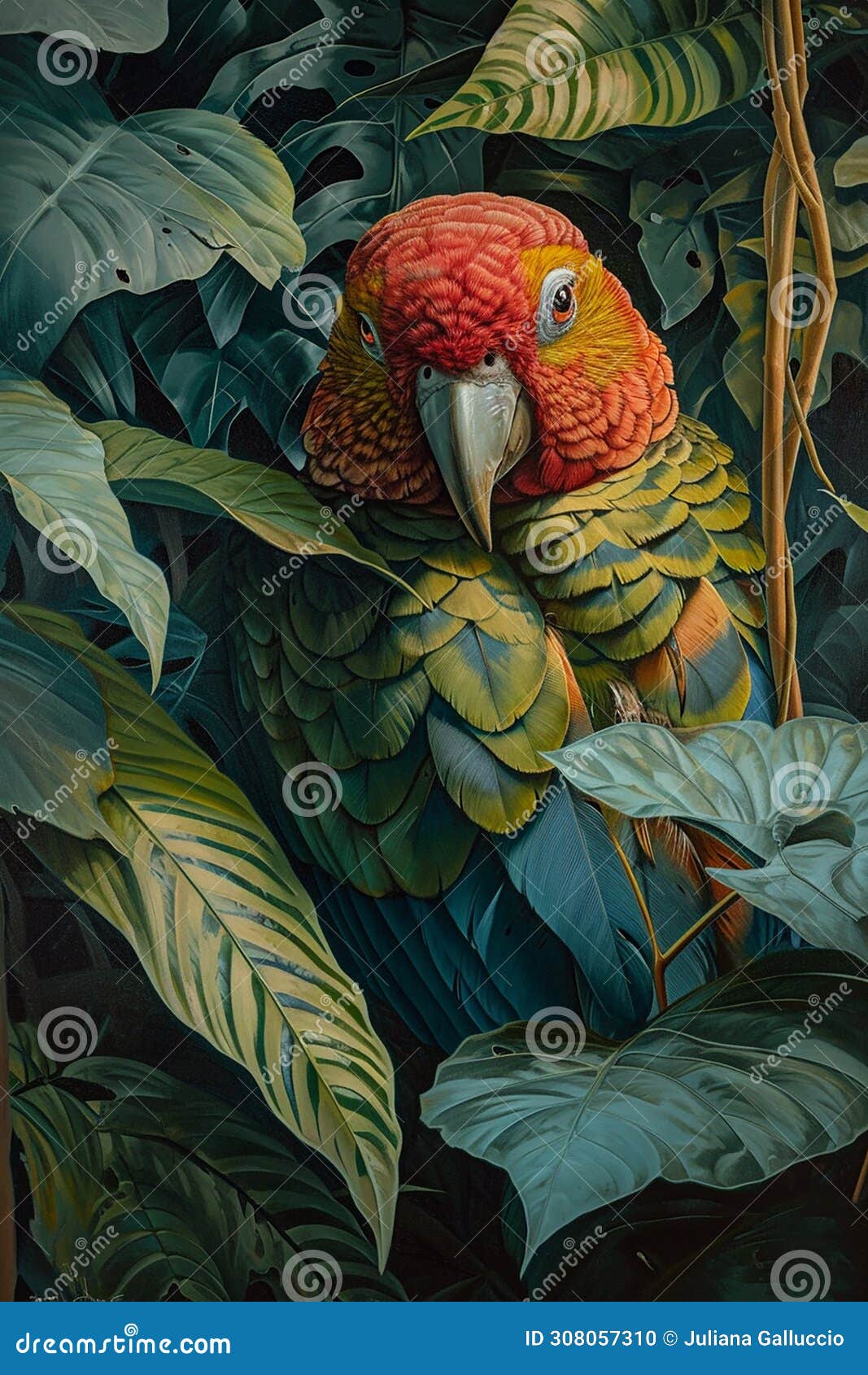 jaco parrot hiding jungle leaves