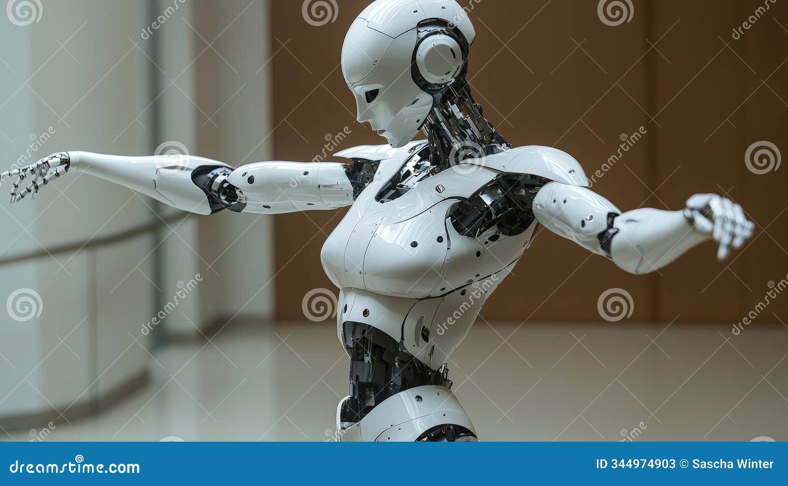 a captivating photo capturing a white robot executing a ballet pose with elegance and precision. generative ai