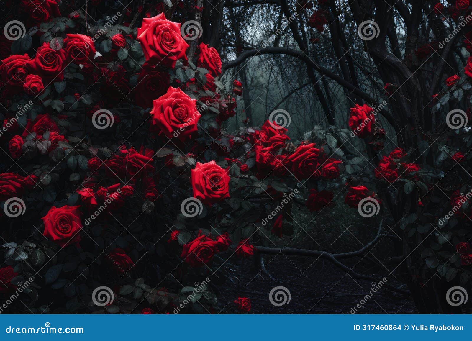 captivating red rose bush. generate ai