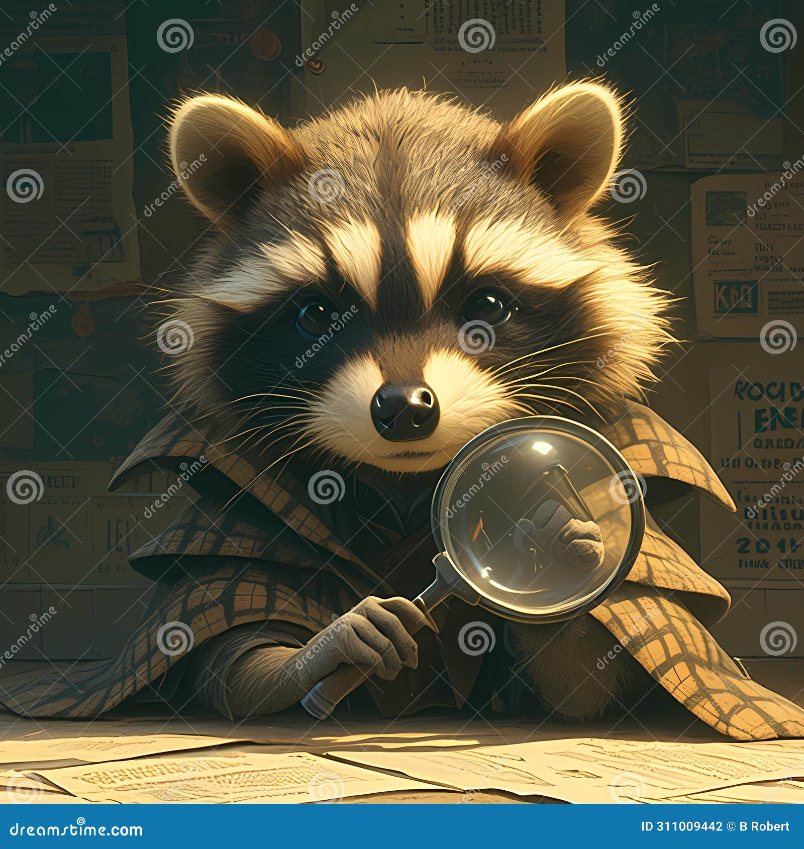 detectives at work: raccoon sherlock holmes