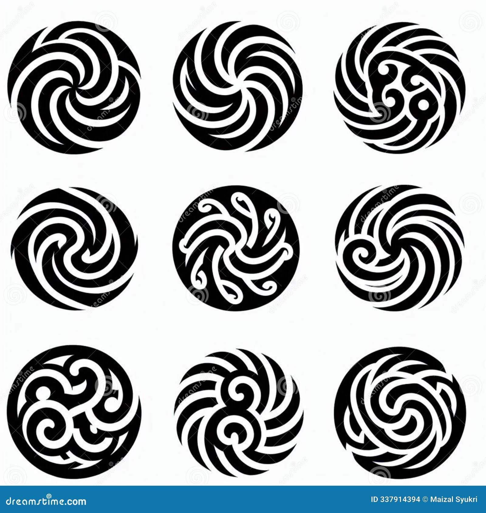 set of silhouettes featuring the celtic triskele: spiraling lines izing lifeÃ¢â¬â¢s cycles