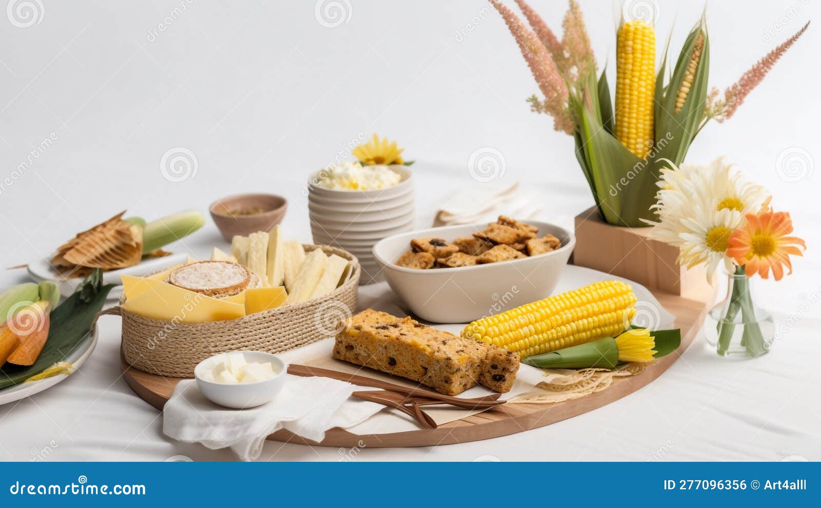 A Festa Junina Food Table Setup, a Typical Treats Such As Corn on