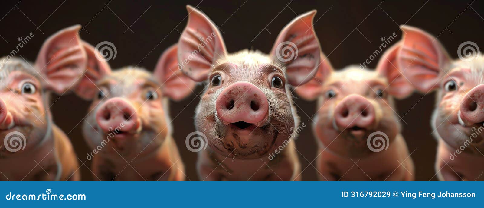 capture a moment of collective distress and disbelief as a bunch of pigs look up.