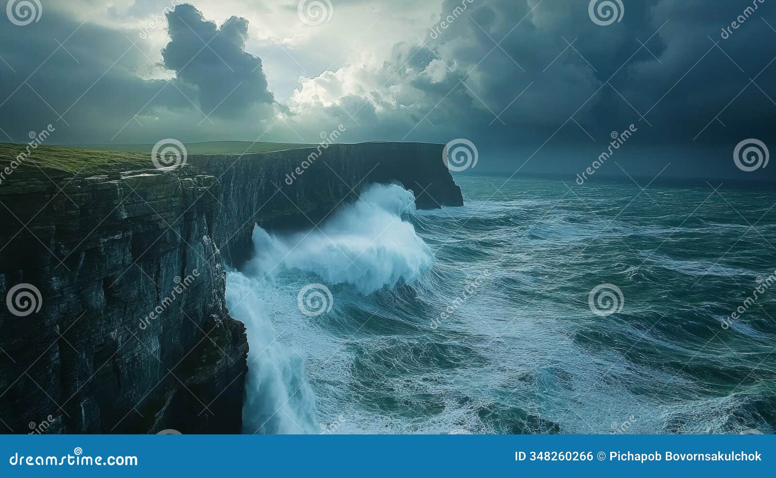 dramatic coastal cliff with massive ocean waves