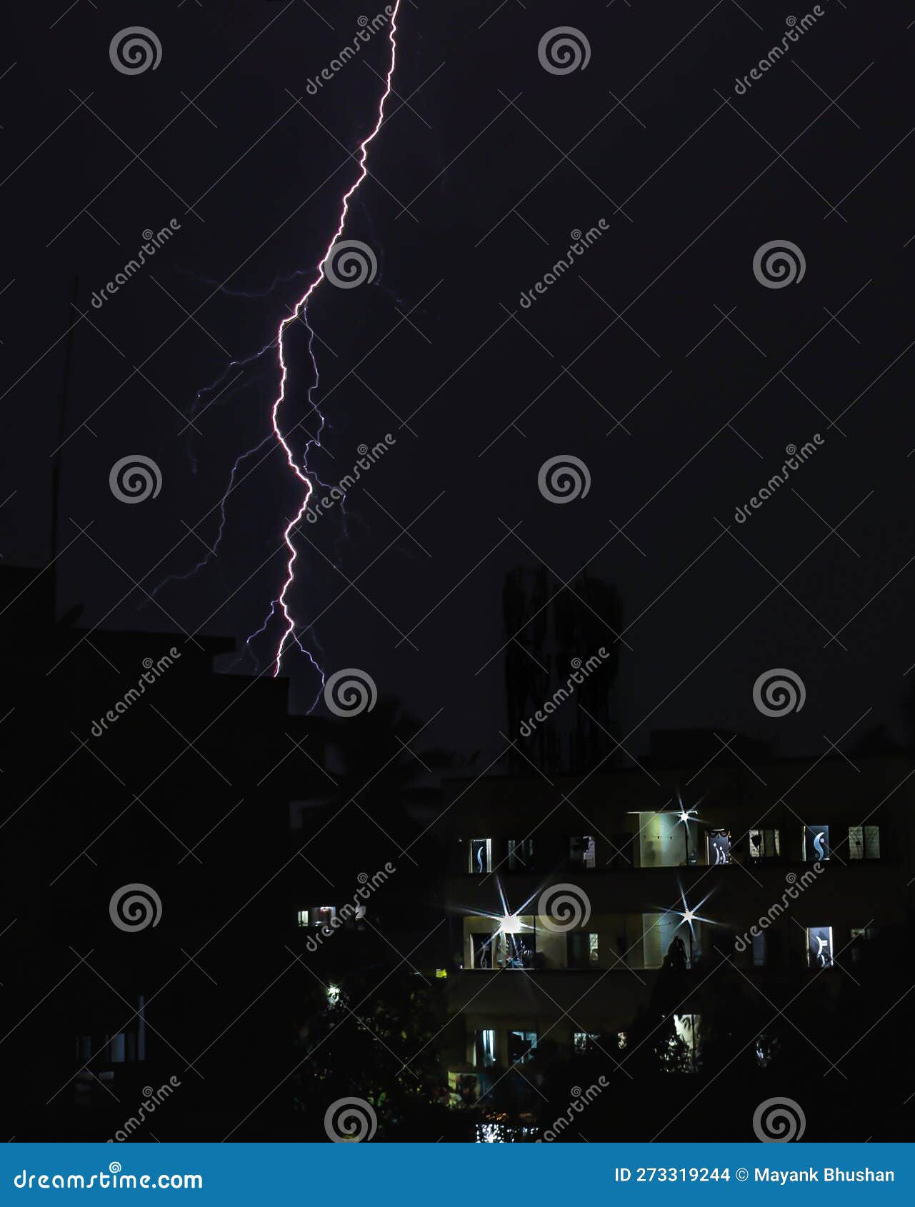 Capture of Thunderstorm and Lightning Around Urban Infrastructure Stock