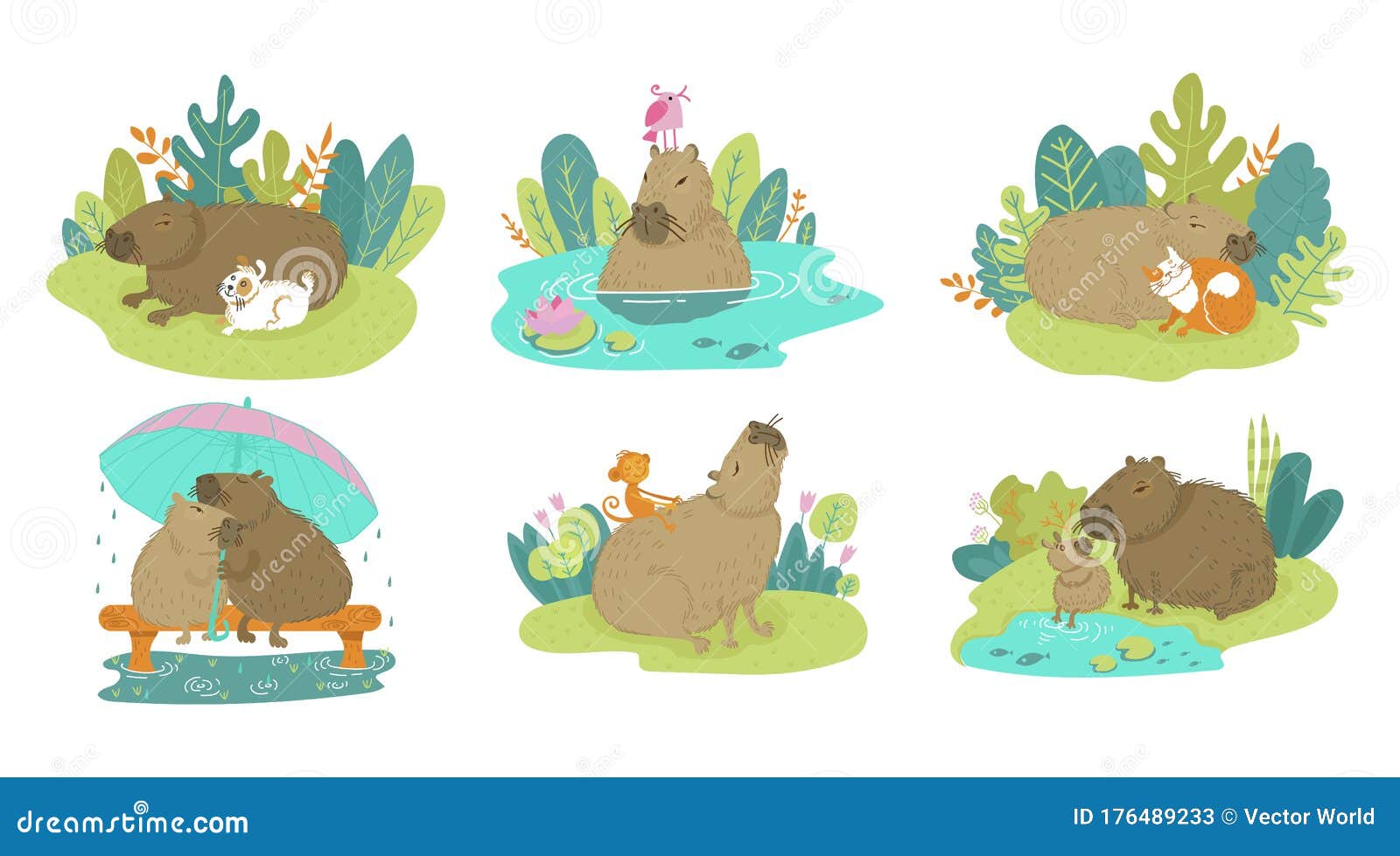 Capybara Engraçada E Fofa Feliz Na Ilustração Vetorial De Roedores