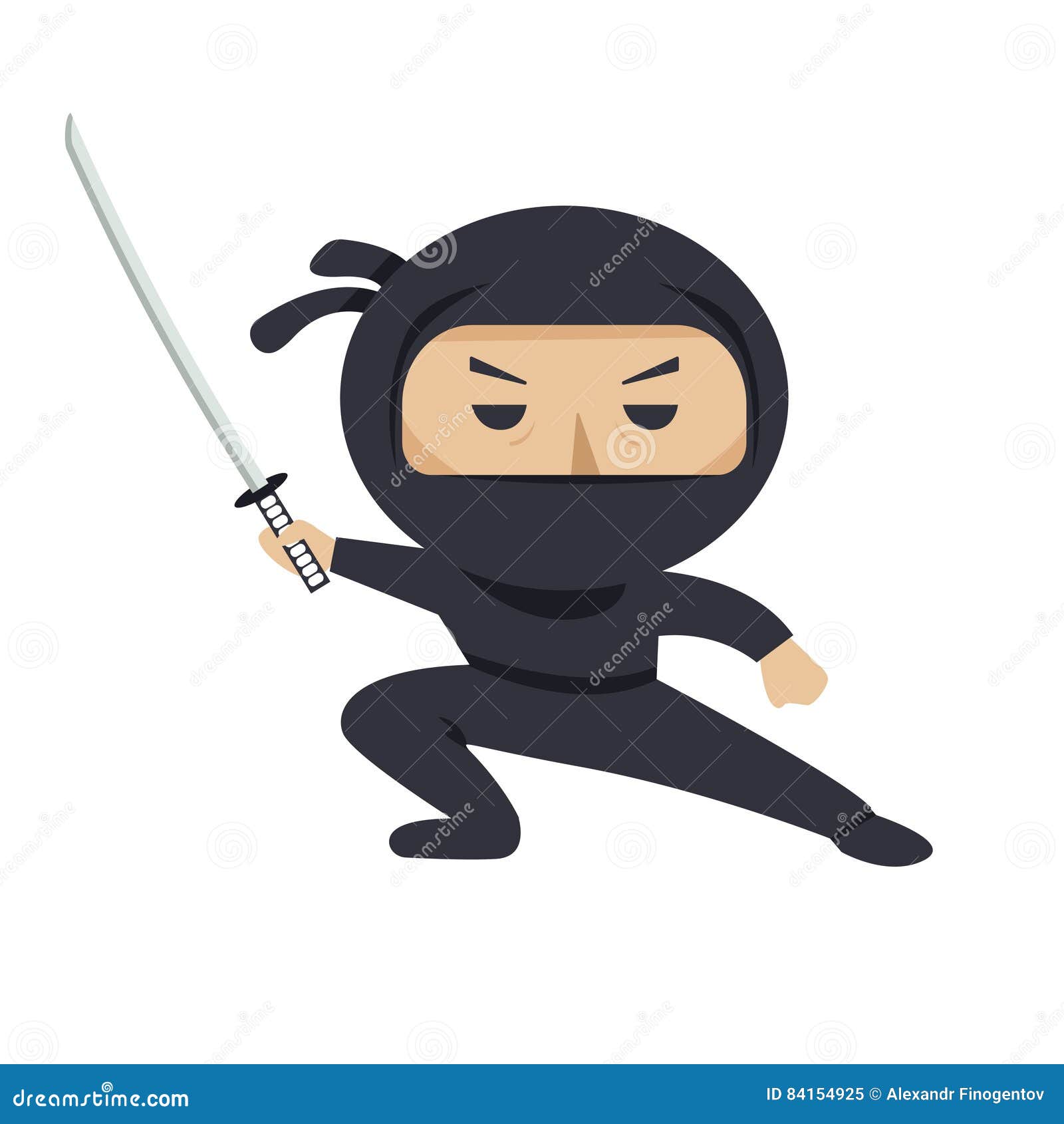 Ninja preto dos desenhos animados definir ação com espada