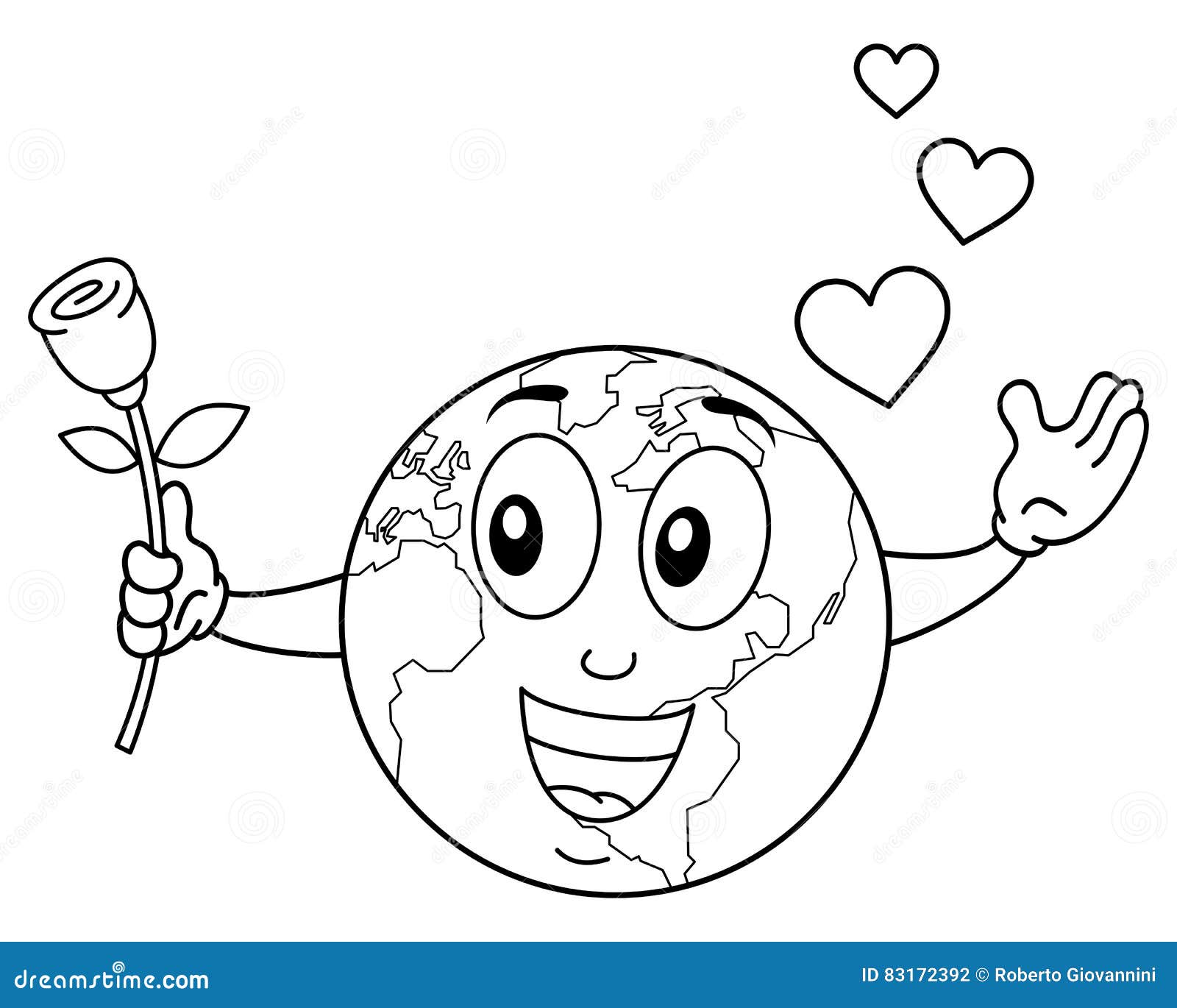 Desenho De Um Planeta Terra Sorridente E Colorido Com Uma Rosa Ilustração  do Vetor - Ilustração de romântico, cartoon: 83172392, image size:1600x1370