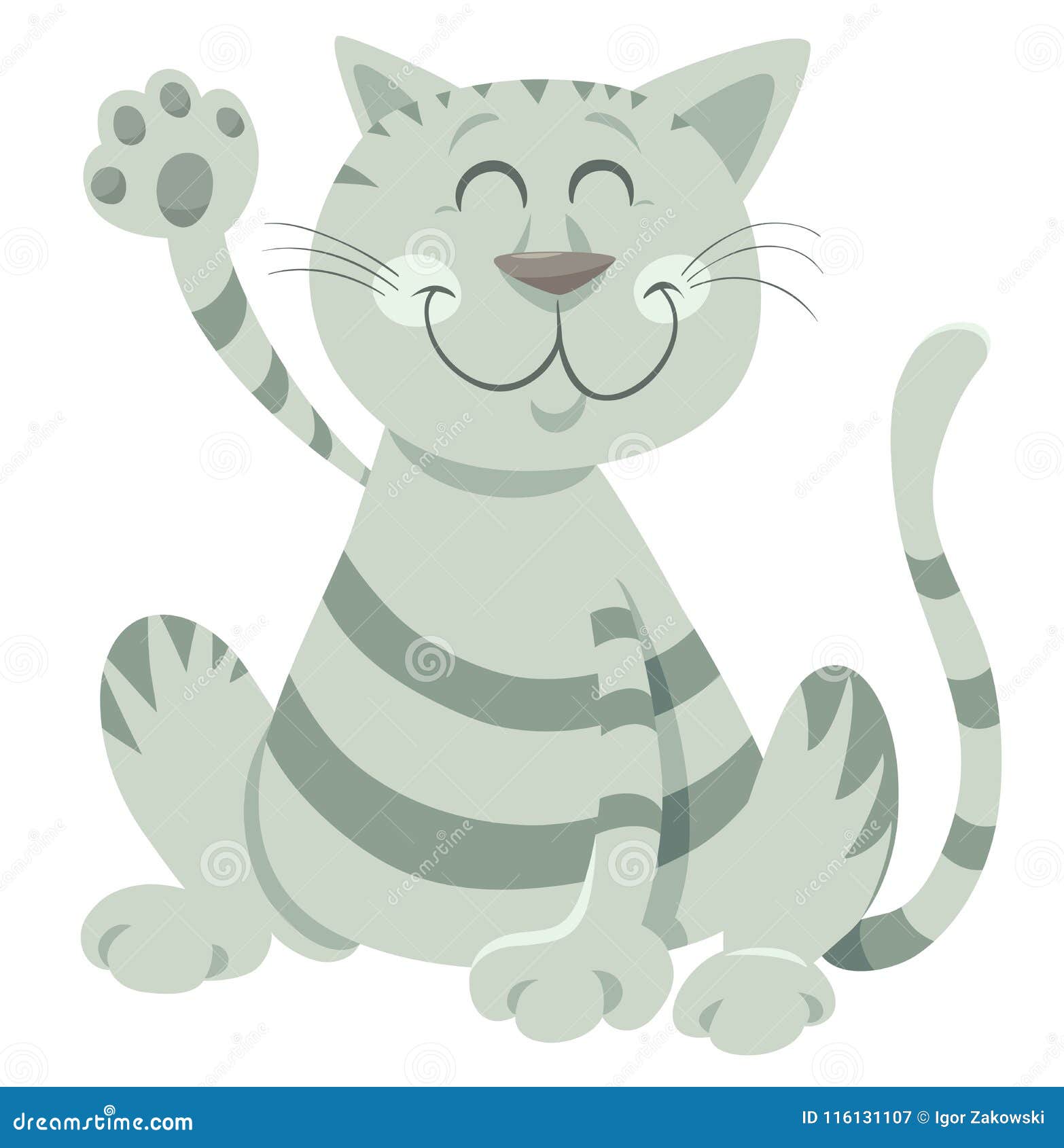 Personagem animal em quadrinhos de gato malhado de desenho animado feliz