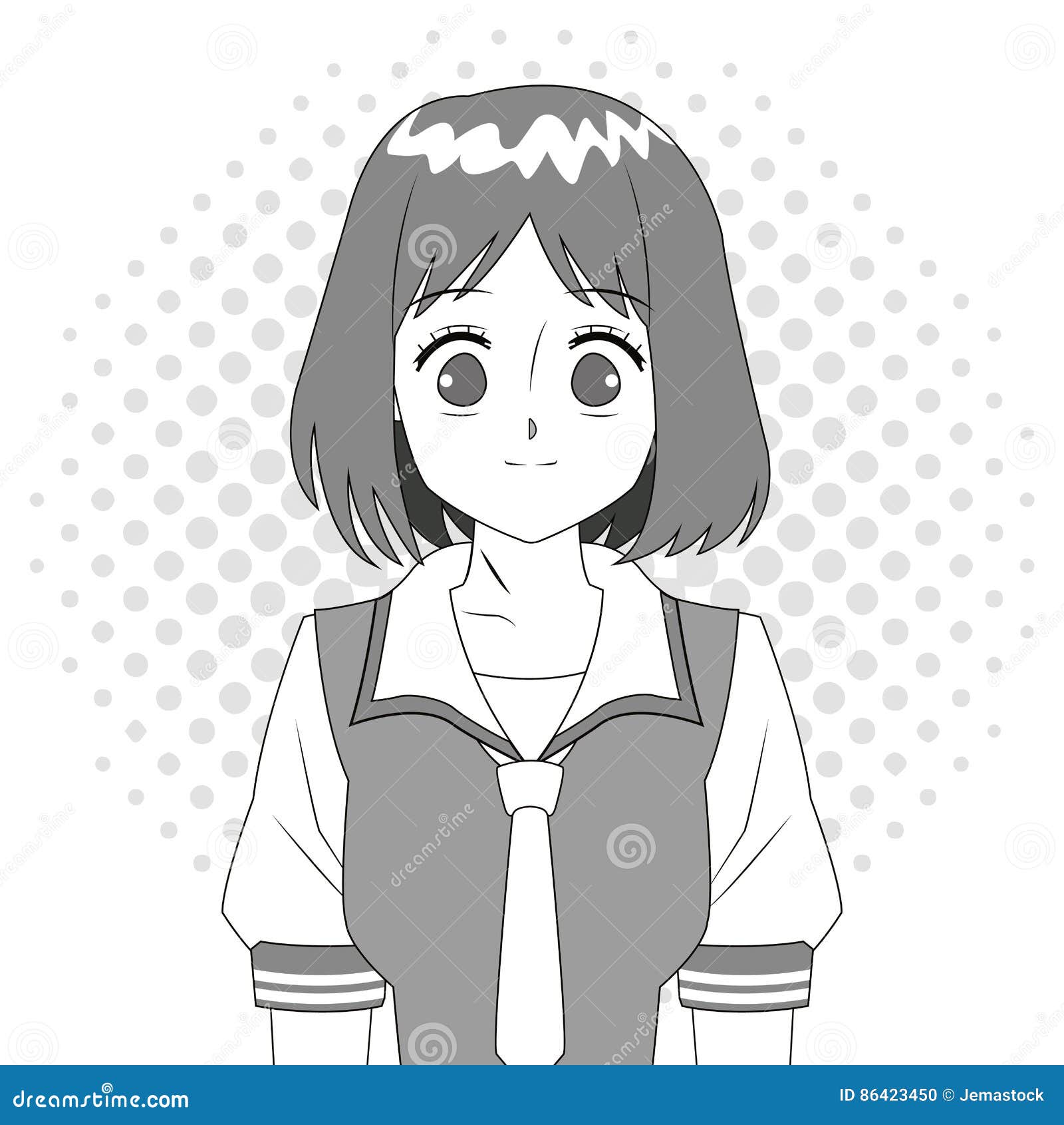 Caráter Japonês Da Menina Do Anime Preto E Branco Ilustração do Vetor -  Ilustração de vestido, mulher: 86423450