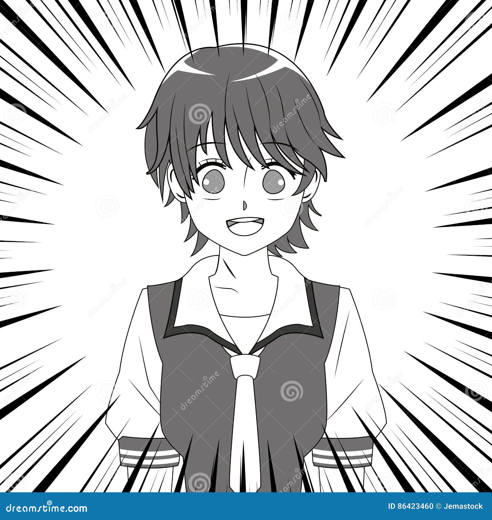 Anime Feliz No Estilo Manga Ilustração Em Preto E Branco