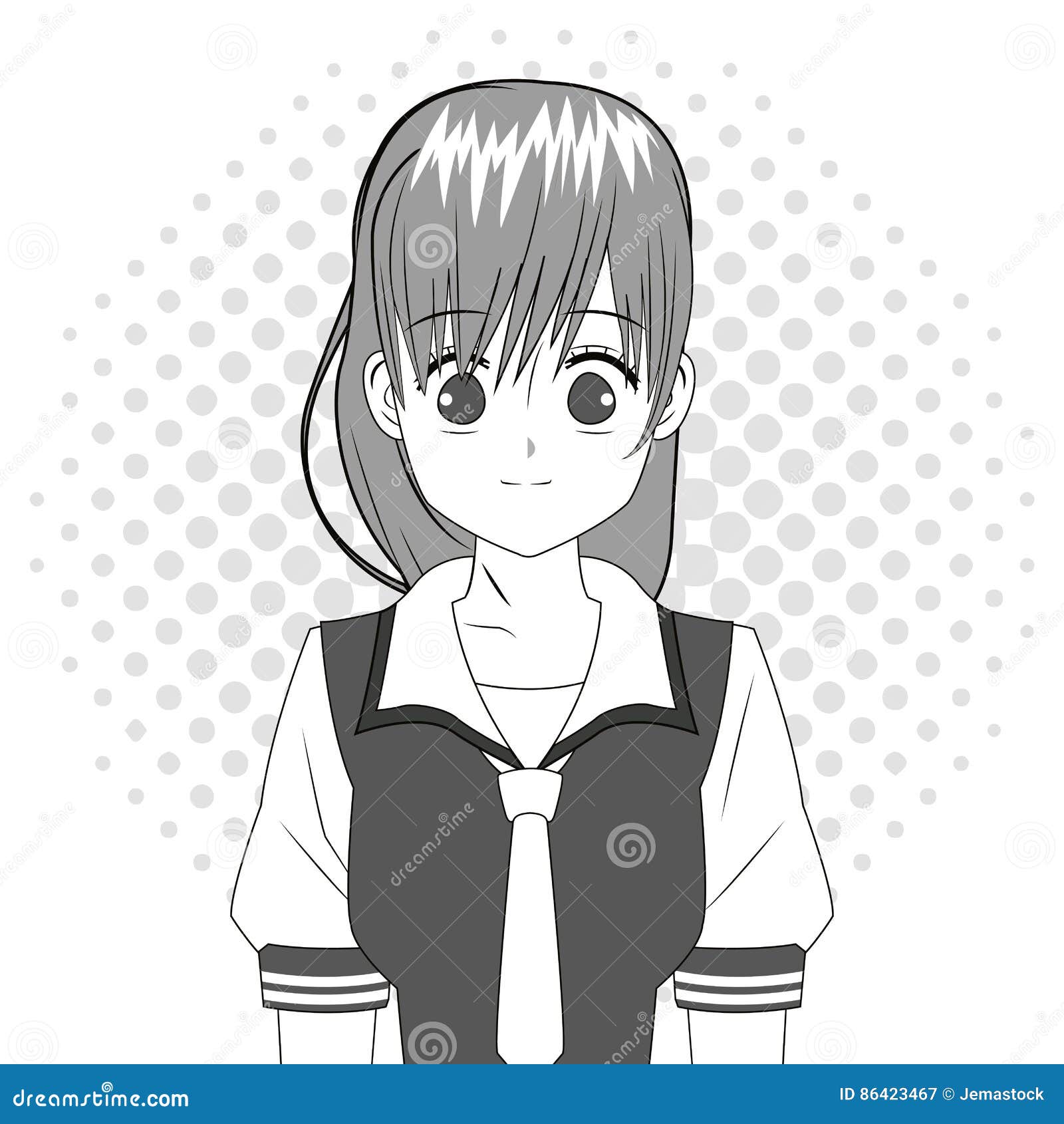 Caráter Japonês Da Menina Do Anime Preto E Branco Ilustração do Vetor -  Ilustração de vestido, mulher: 86423450