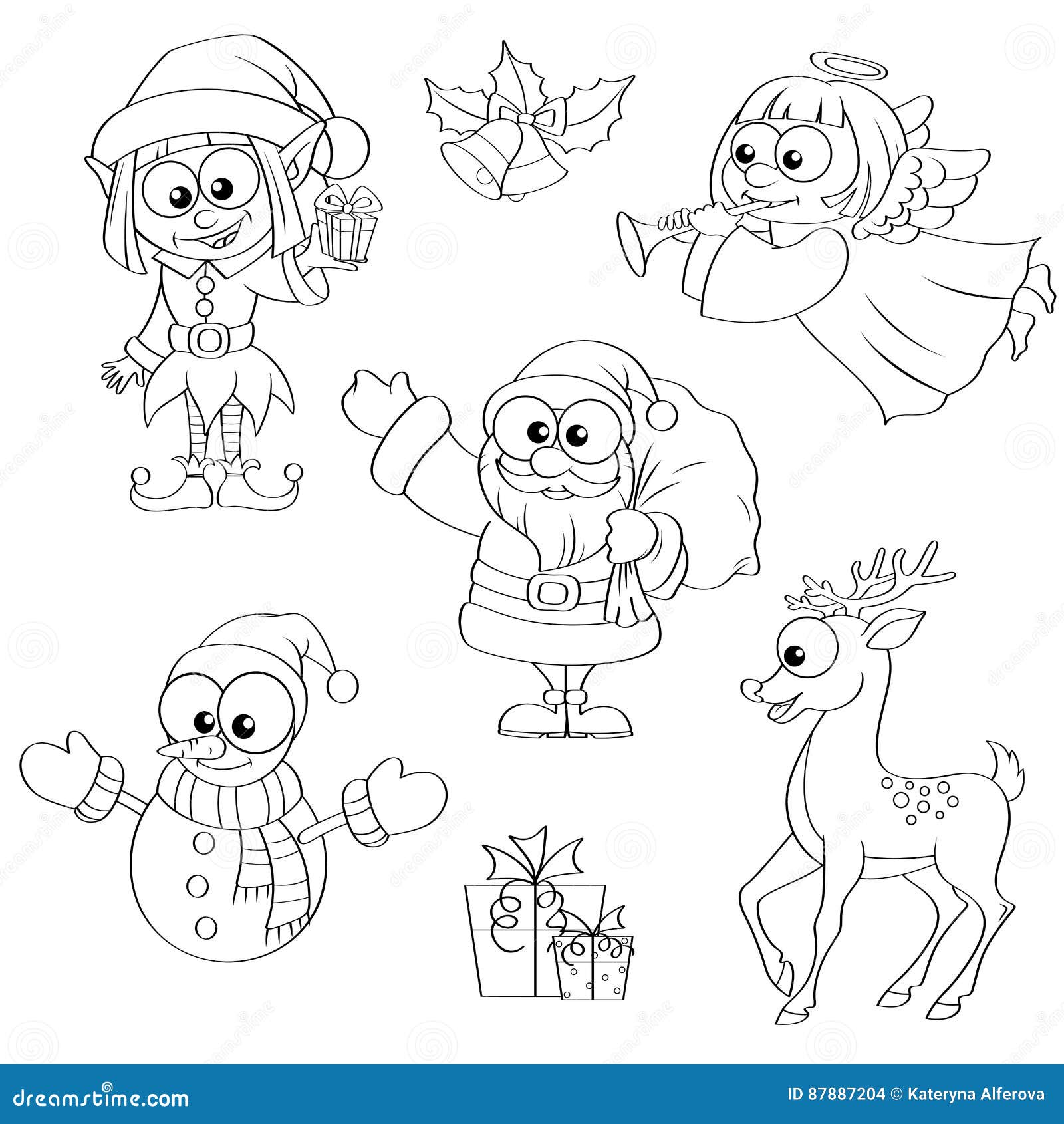 Desenho para colorir com cervos bonitos e luzes de Natal. Livro