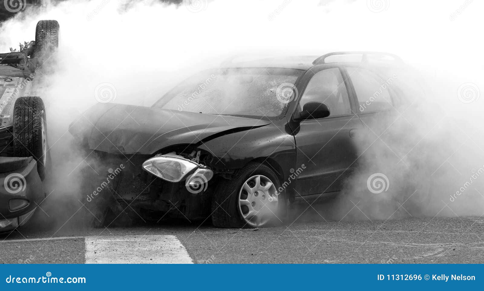 Car accident. stock photo. Image of rain, smoke, danger 11312696
