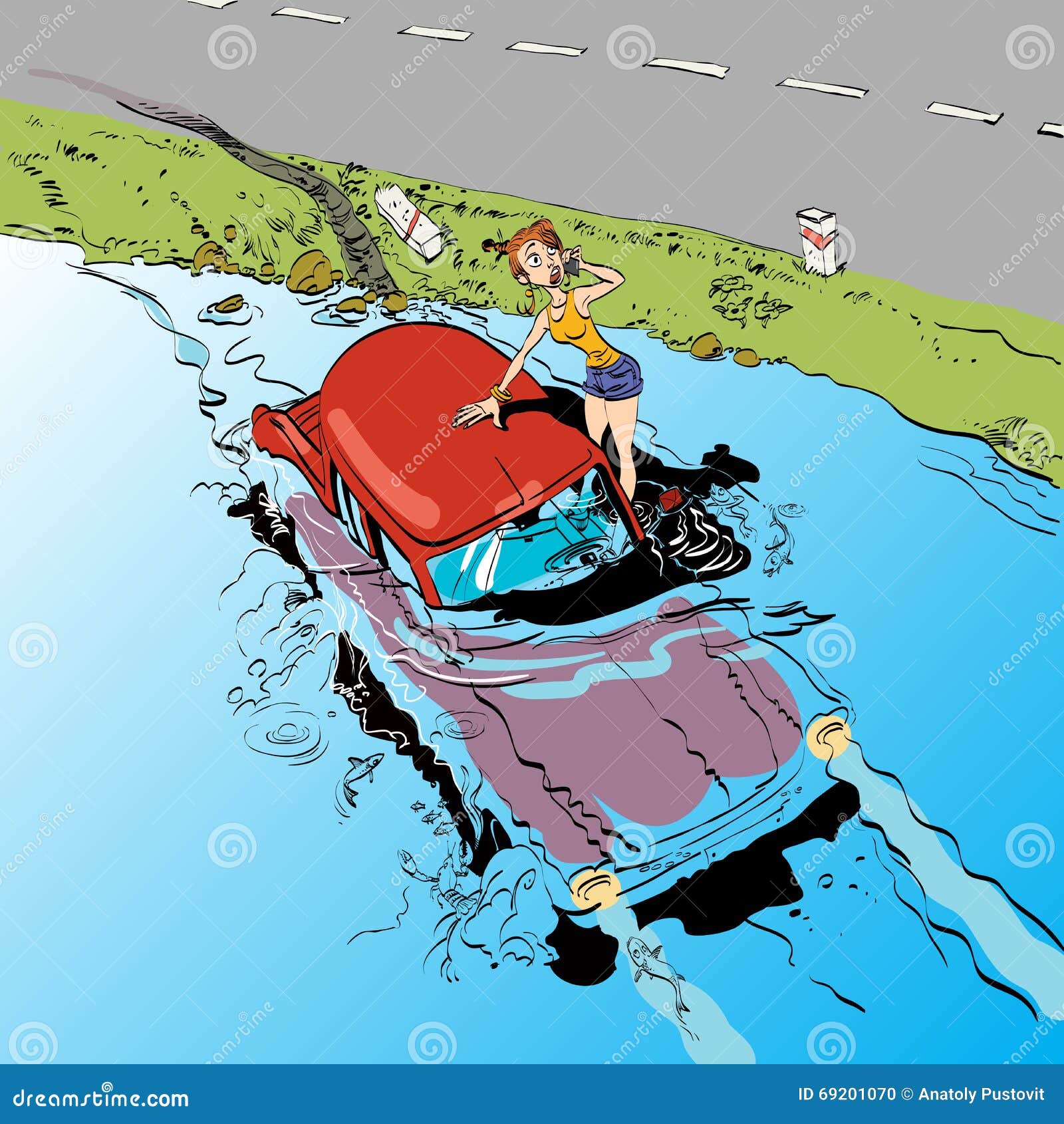 Car accident girl driver stock vector. Illustration of repair - 69201070