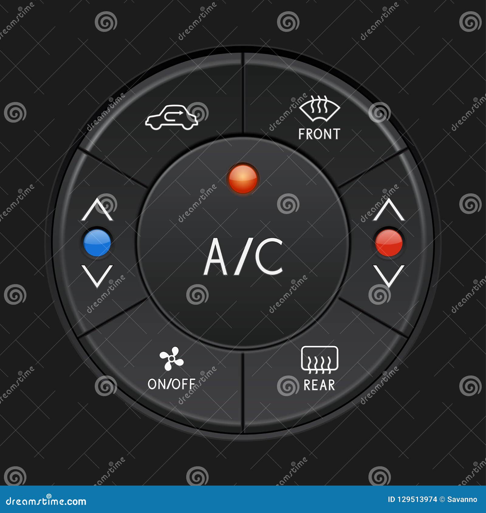 Car Air Conditioner Control Panel. Black Buttons Stock Vector