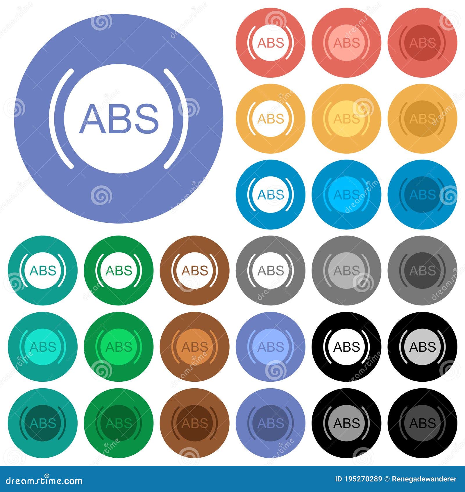 car anti lock braking system indicator round flat multi colored icons