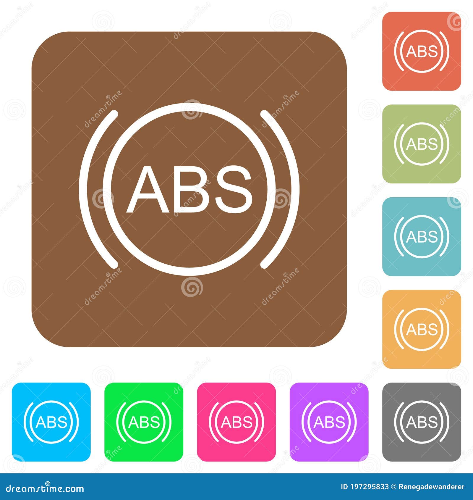 car anti lock braking system indicator rounded square flat icons
