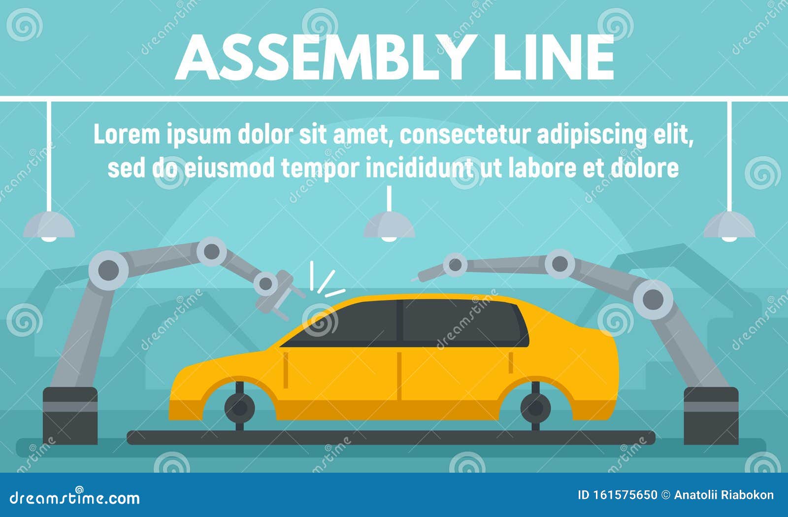 Car Assembly Line Concept Banner, Flat Style Stock Vector