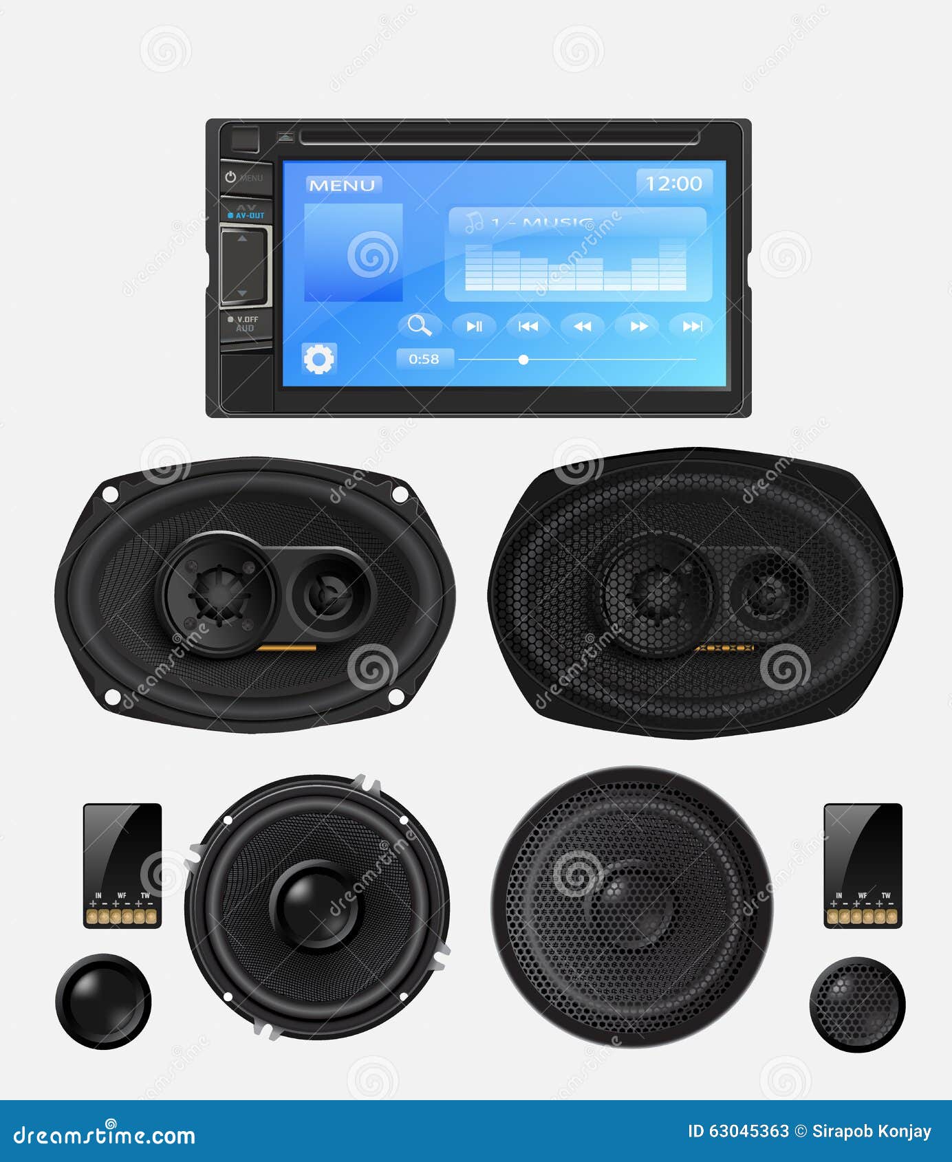 Car audio with speakers. stock vector. Illustration of bass 63045363
